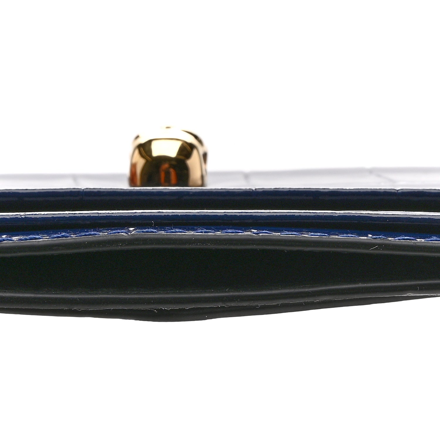 Alexander McQueen Patent Crocodile Embossed Skull Card Holder Navy