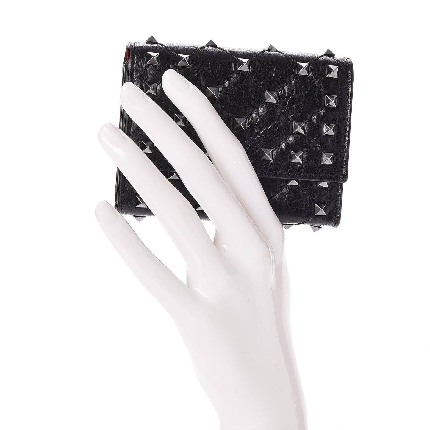 Craquele Nappa Rockstud Spike Bi-Fold Card Holder Black