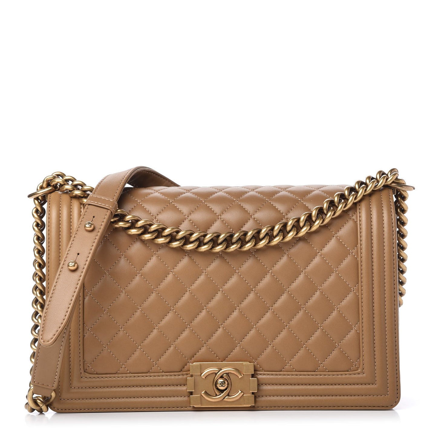 Lambskin Quilted New Medium Boy Flap Beige