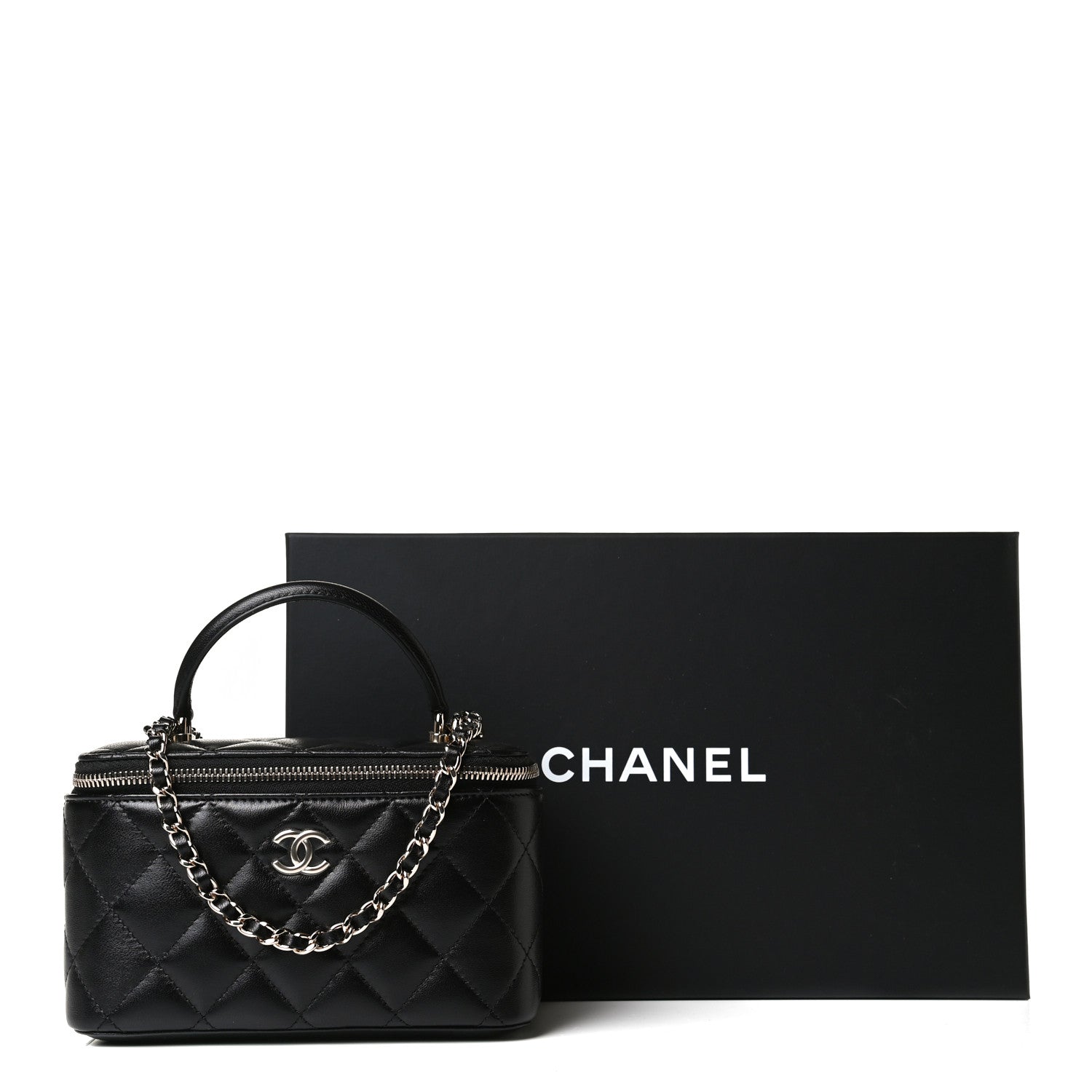 Chanel Lambskin Quilted Small Top Handle Vanity Case With Chain Black 14 of 14