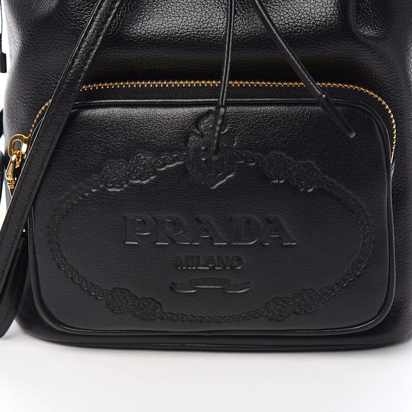 Glace Calfskin Embossed Secchiello Bucket Bag Black