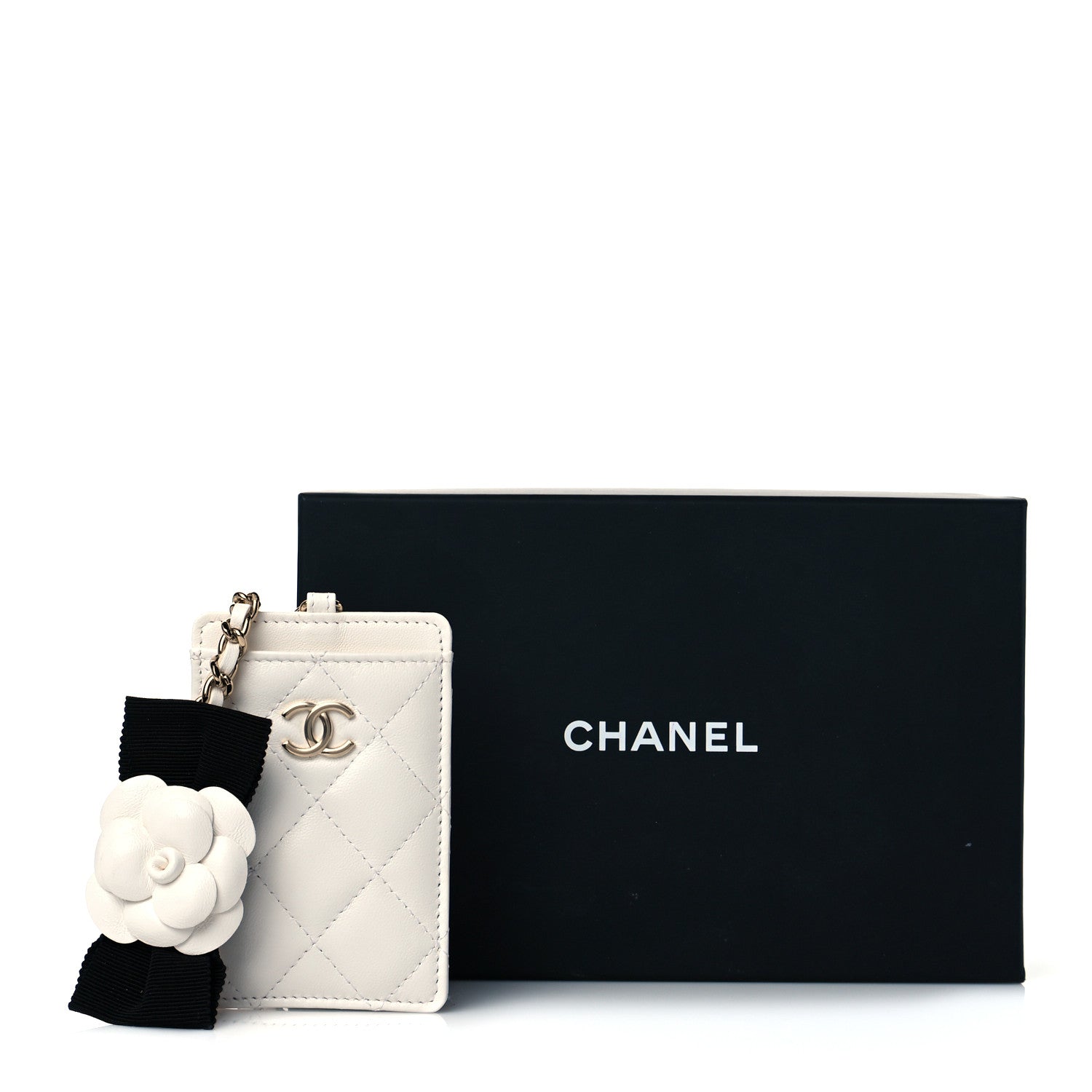 Chanel Lambskin Quilted Camellia Bow Card Holder On Chain White 11 of 11