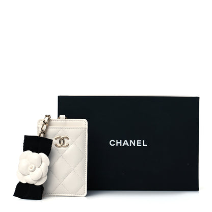 Chanel Lambskin Quilted Camellia Bow Card Holder On Chain White 11 of 11