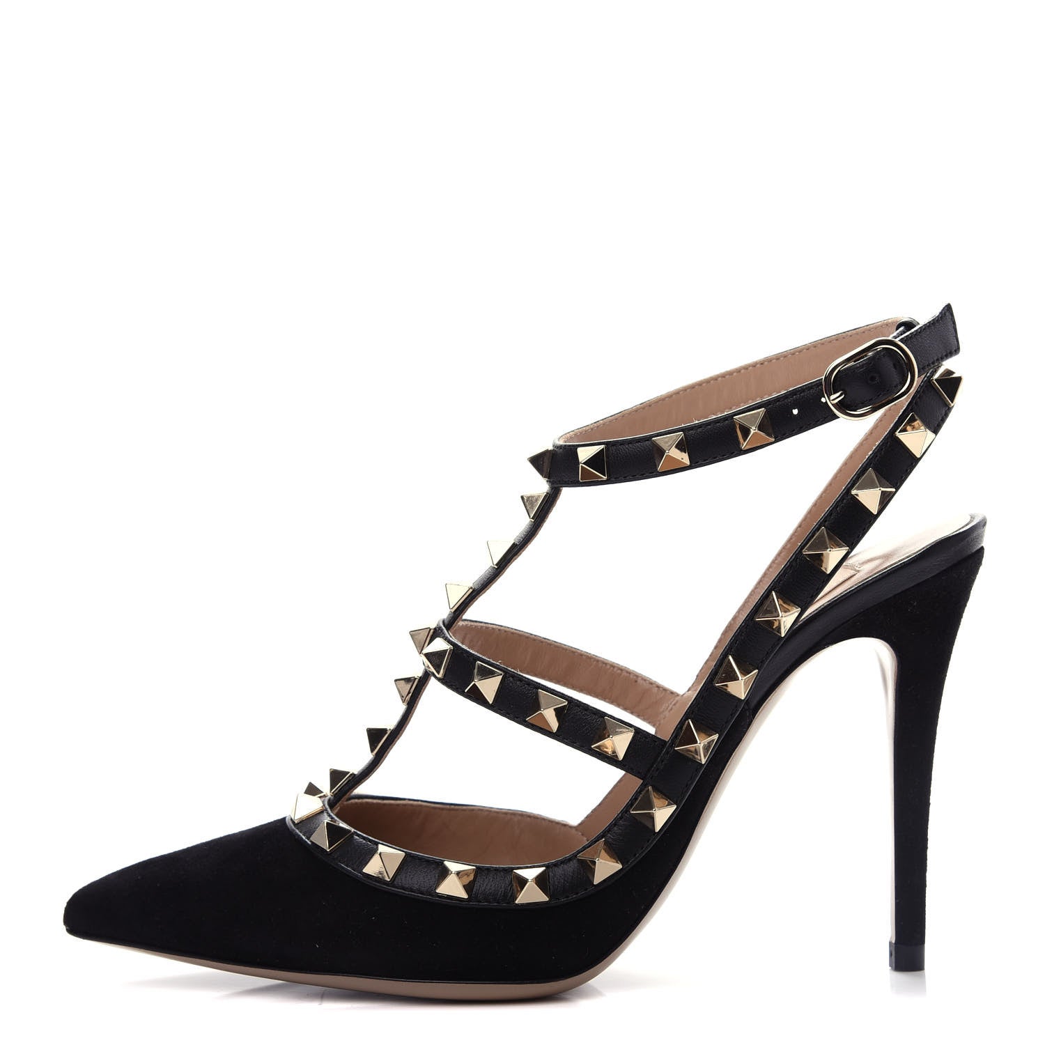 Valentino Garavani Suede Rockstud Ankle Strap Pumps 36 Black 1 of 10