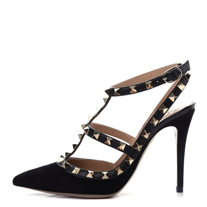 Valentino Garavani Suede Rockstud Ankle Strap Pumps 36 Black 1 of 10