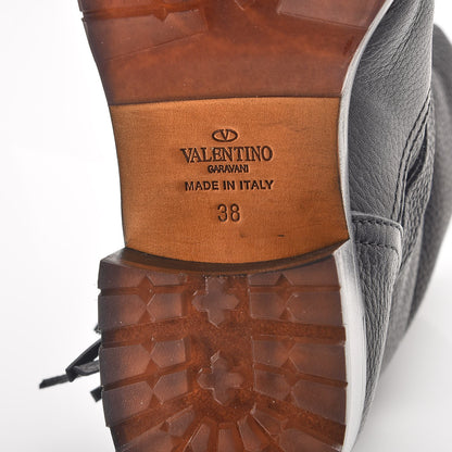 Valentino Garavani Calfskin Shearling Lined Fringe Boots 38 Black 6 of 7