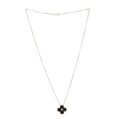 Van Cleef & Arpels 18K Rose Gold Diamond Black Onyx Vintage Alhambra Pendant Necklace 4 of 9