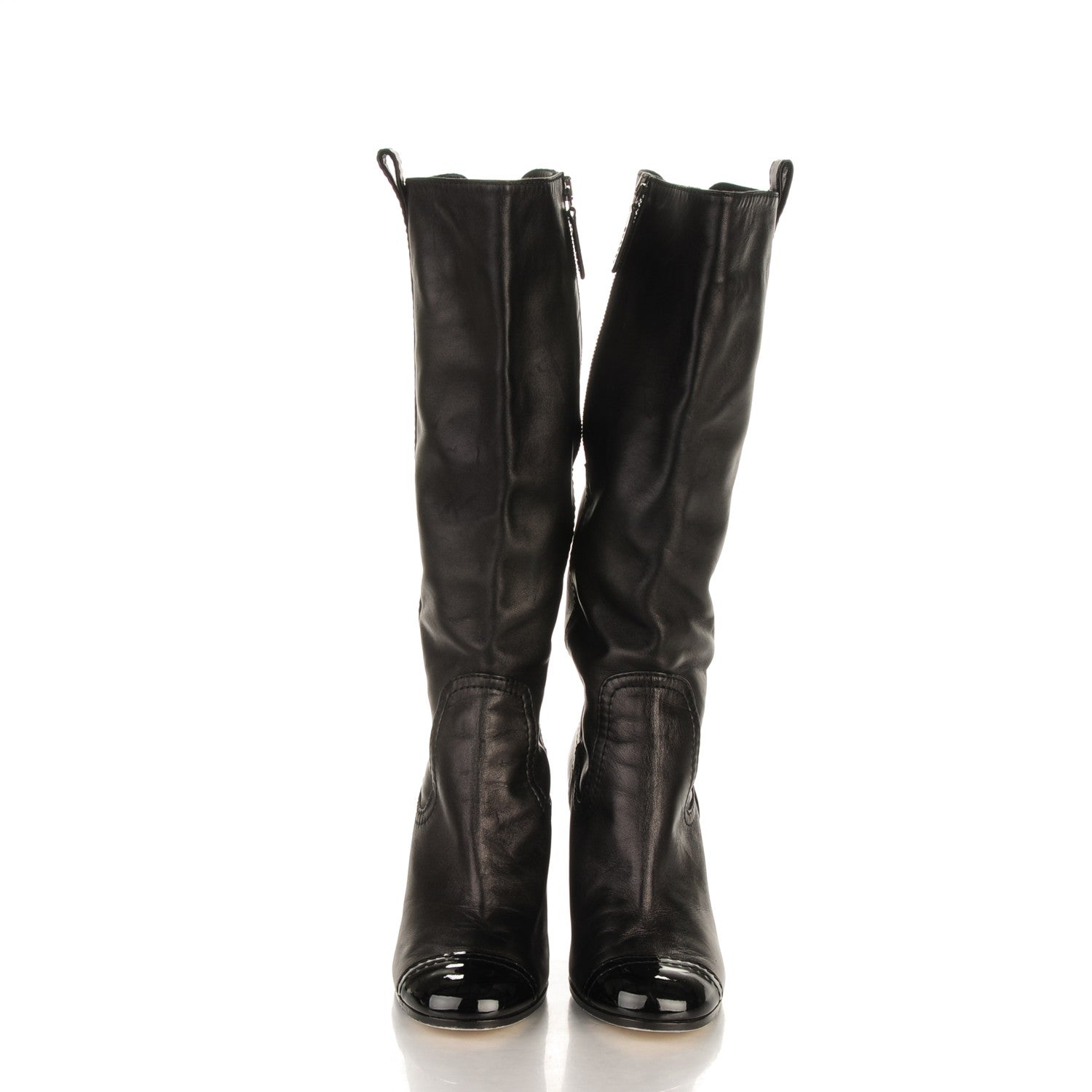 Chanel Lambskin Patent CC Cap Toe High Boots 37.5 Black 2 of 6