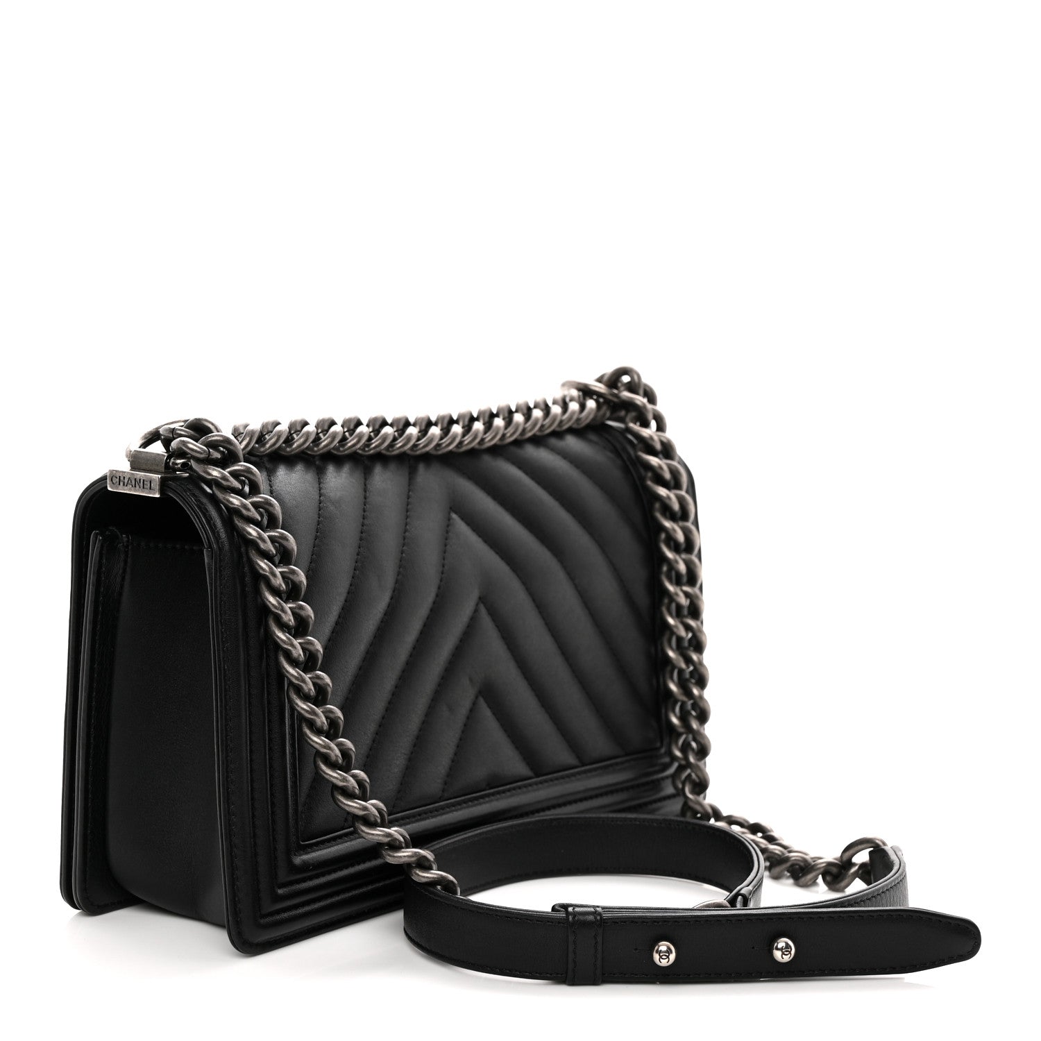 Chanel Calfskin Chevron Quilted Medium Boy Flap Black 3 of 10