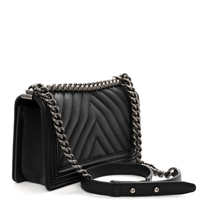 Chanel Calfskin Chevron Quilted Medium Boy Flap Black 3 of 10