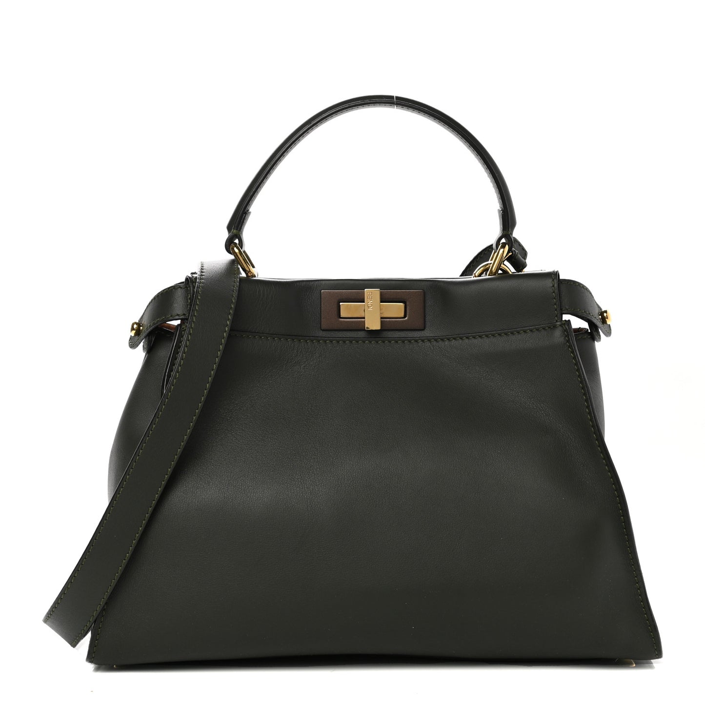 Vitello Seta Shiny Nappa Medium Peekaboo Iconic Satchel Verde Prato Makeup