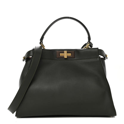 Fendi Vitello Seta Shiny Nappa Medium Peekaboo Iconic Satchel Verde Prato Makeup 1 of 10