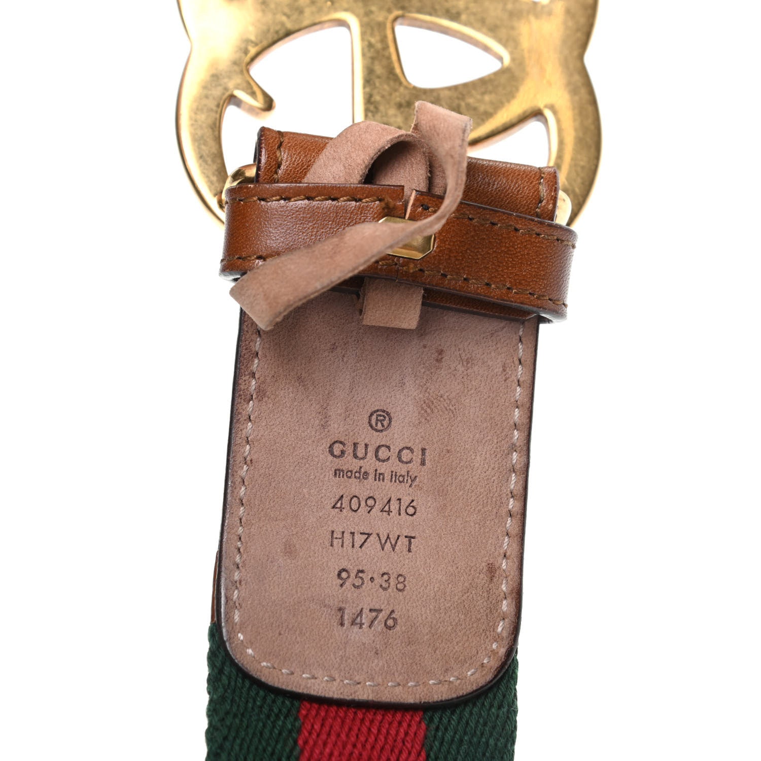 Gucci Nylon Calfskin Double G Web 40mm Belt 95 38 Green Red Cuir 3 of 6