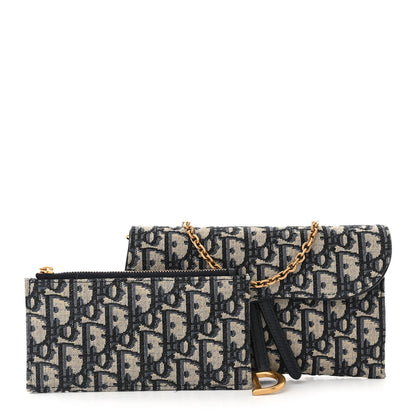 Christian Dior Oblique Saddle Chain Long Wallet Blue 3 of 13