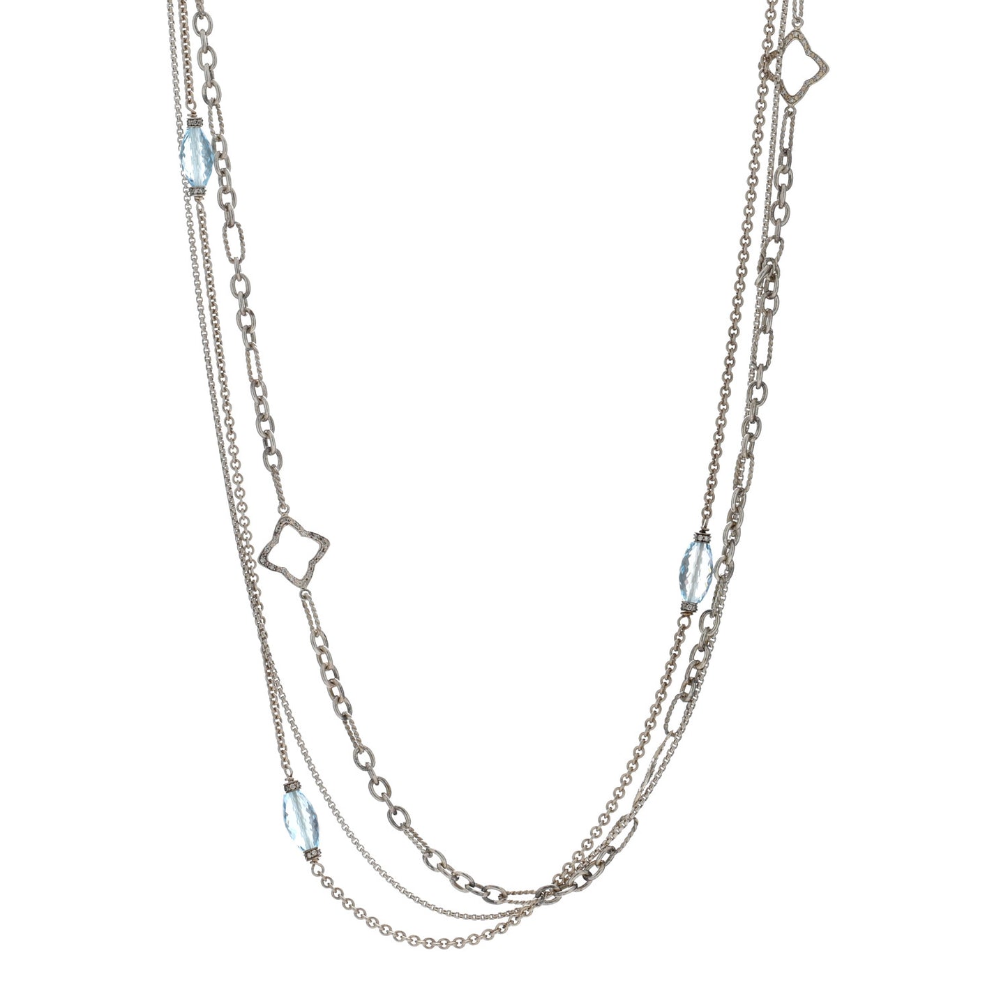 Sterling Silver Diamond Blue Topaz Quatrefoil Long Necklace