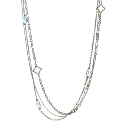 David Yurman Sterling Silver Diamond Blue Topaz Quatrefoil Long Necklace 1 of 4