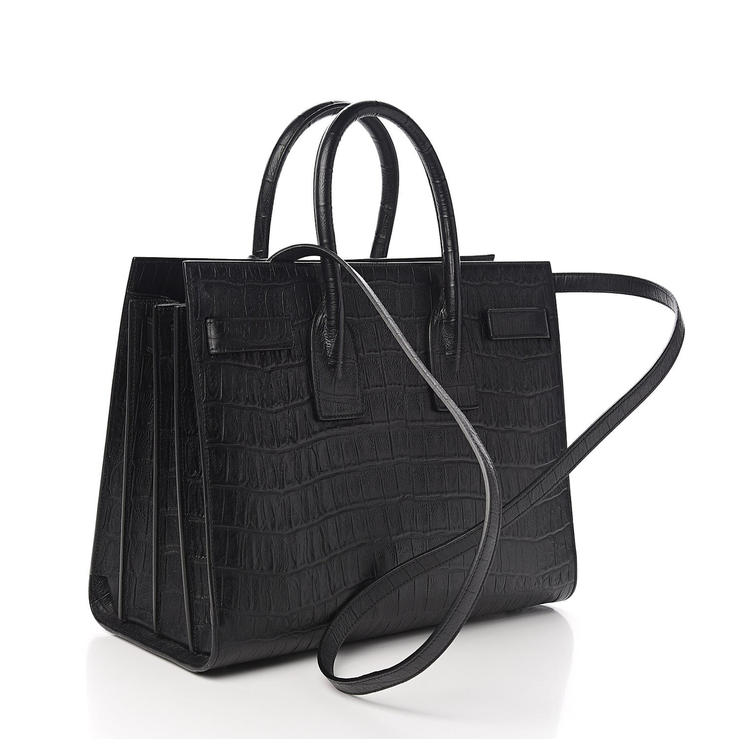 Calfskin Crocodile Embossed Small Sac de Jour Black