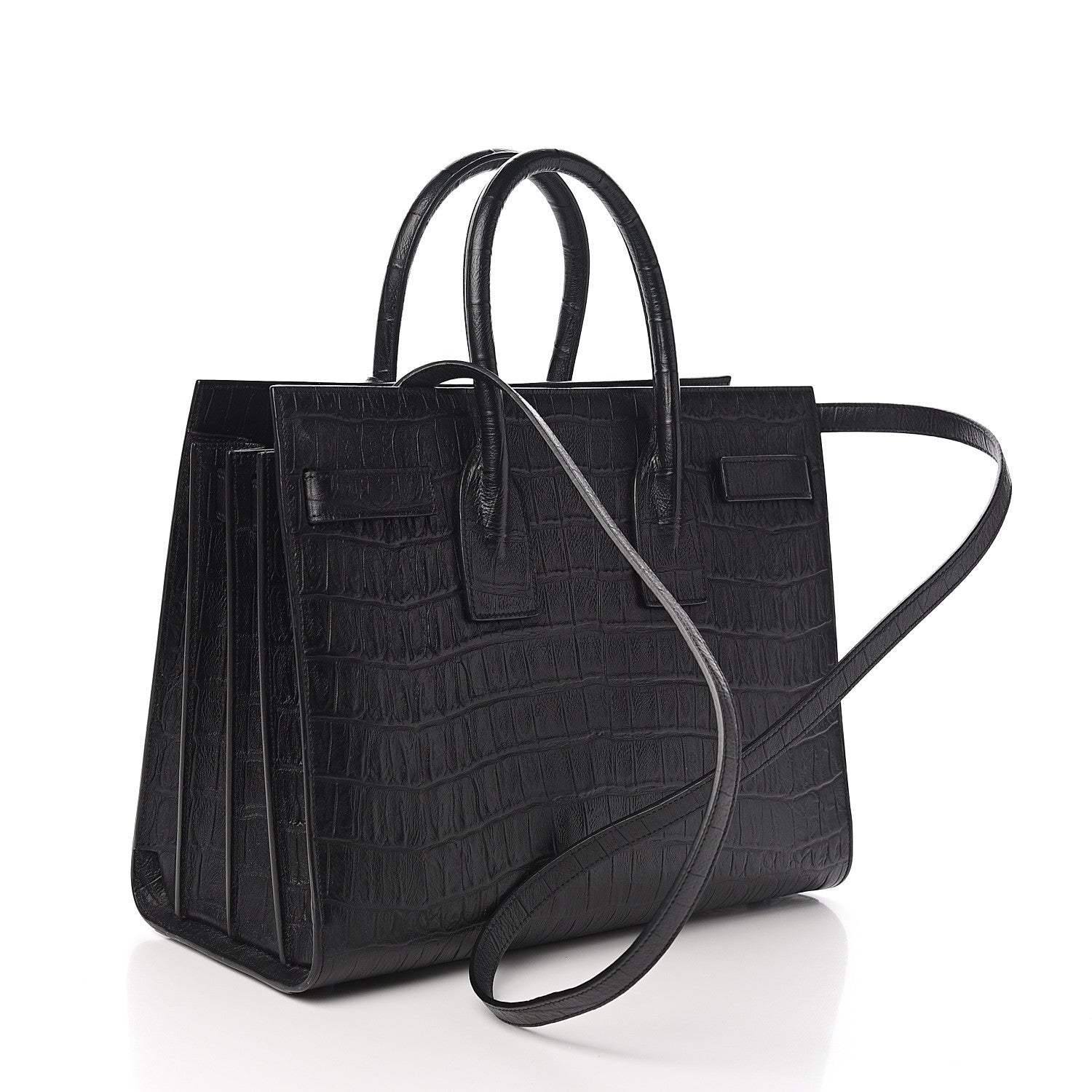 Saint Laurent Calfskin Crocodile Embossed Small Sac de Jour Black 2 of 9