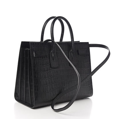 Saint Laurent Calfskin Crocodile Embossed Small Sac de Jour Black 2 of 9