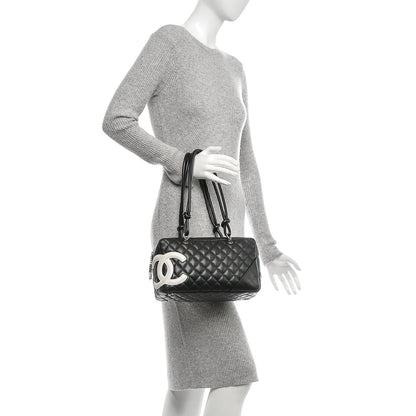 Chanel Calfskin Quilted Large Cambon Bowler Black White 2 of 7