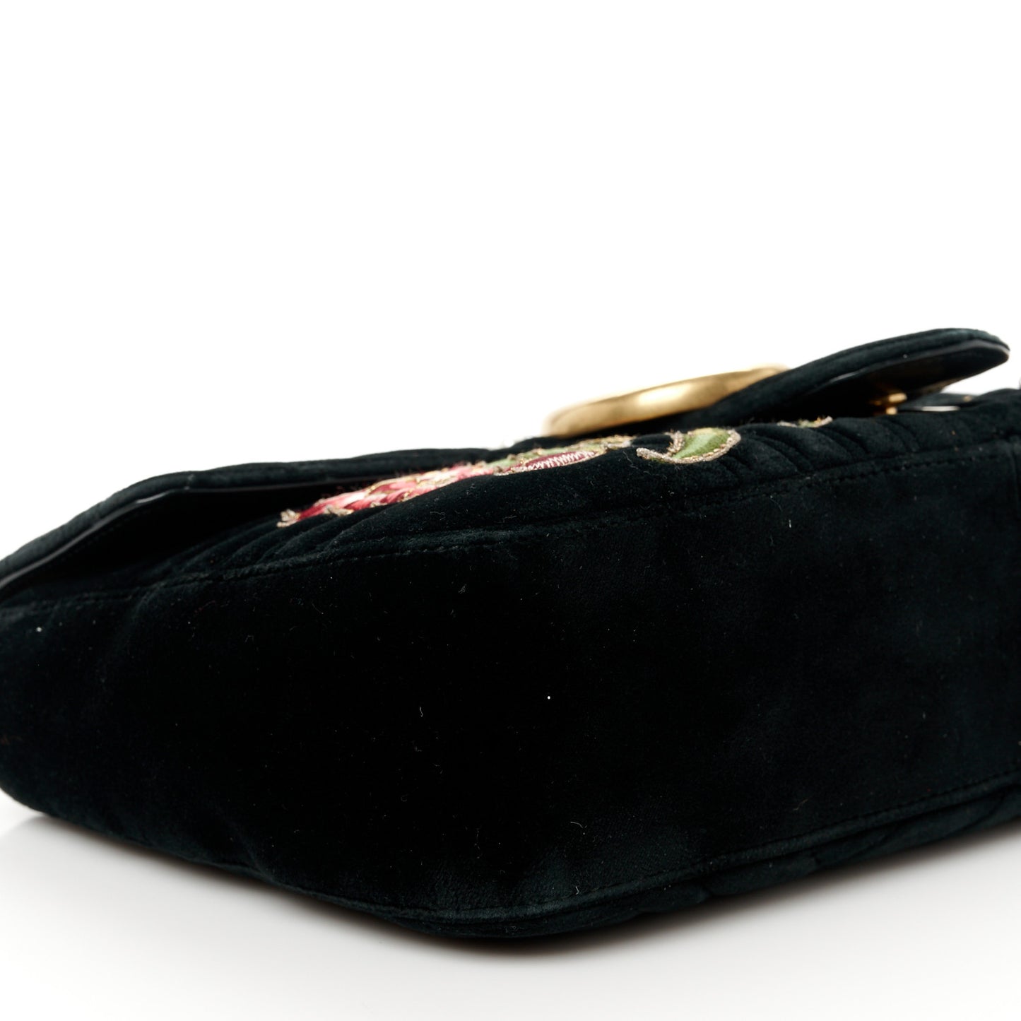 Velvet Matelasse Loved Embroidered Medium GG Marmont Shoulder Bag Black