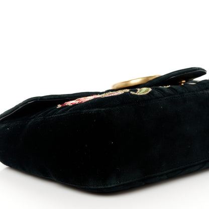 Gucci Velvet Matelasse Loved Embroidered Medium GG Marmont Shoulder Bag Black 10 of 11