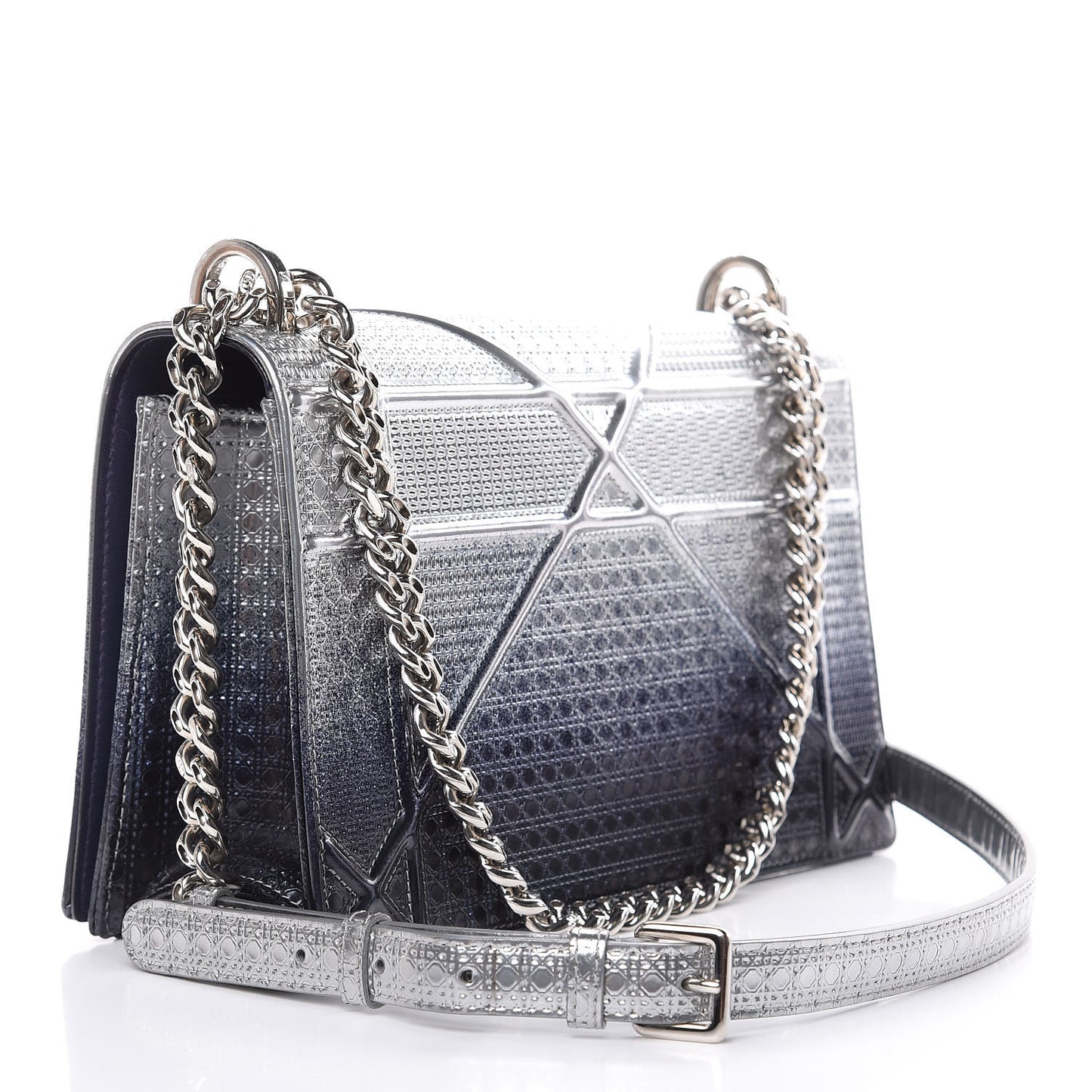 Metallic Patent Micro-Cannage Gradient Medium Diorama Flap Bag Silver Blue