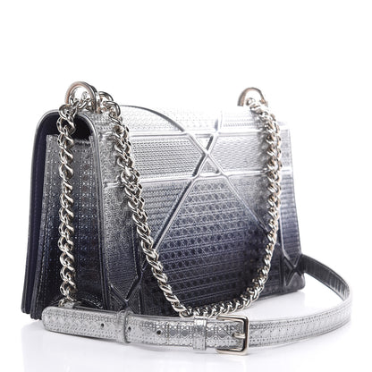 Christian Dior Metallic Patent Micro-Cannage Gradient Medium Diorama Flap Bag Silver Blue 3 of 12
