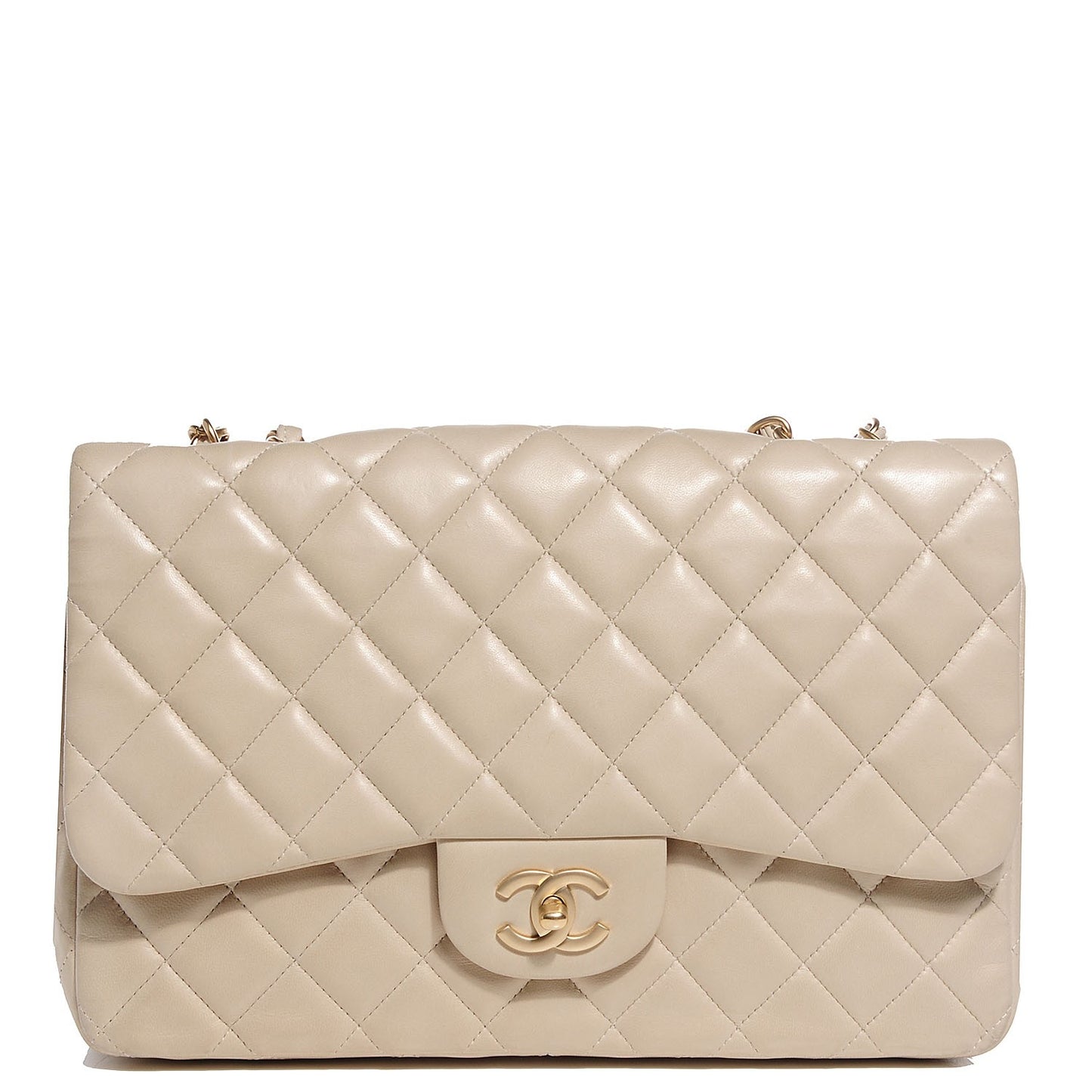 Lambskin Quilted Jumbo Single Flap Light Beige