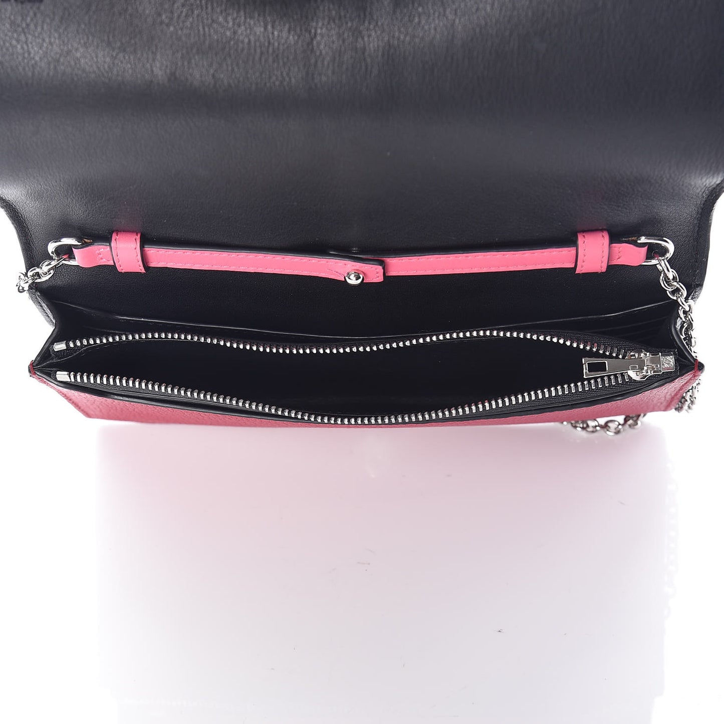 Pebbled Calfskin Chain Wallet Wild Rose Raspberry