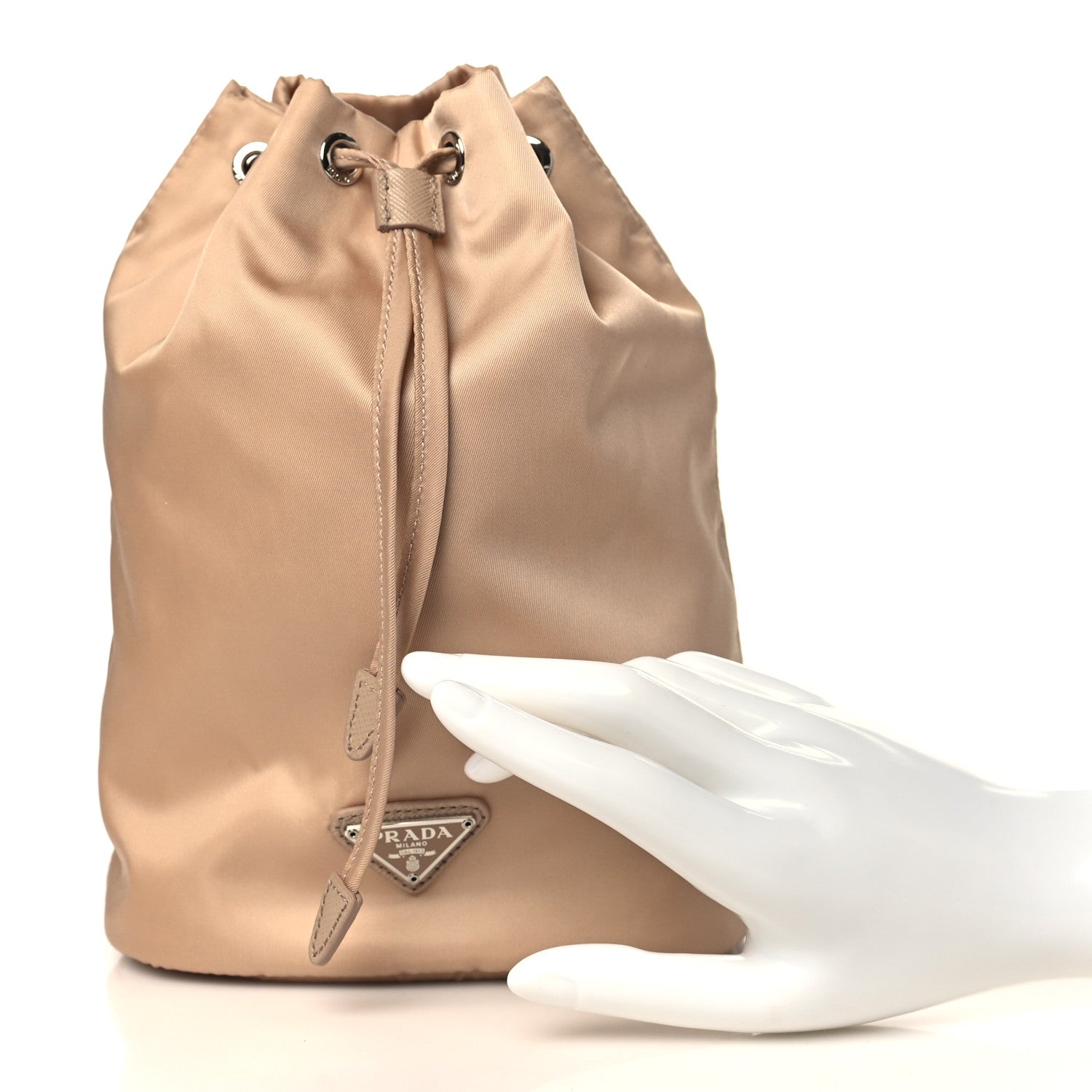 Prada Saffiano Tessuto Nylon Vela Bucket Wristlet Cammeo 2 of 10