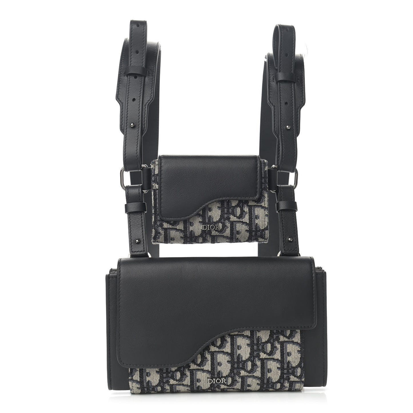 Oblique Smooth Calfskin Elite Shoulder Pouch Beige Black
