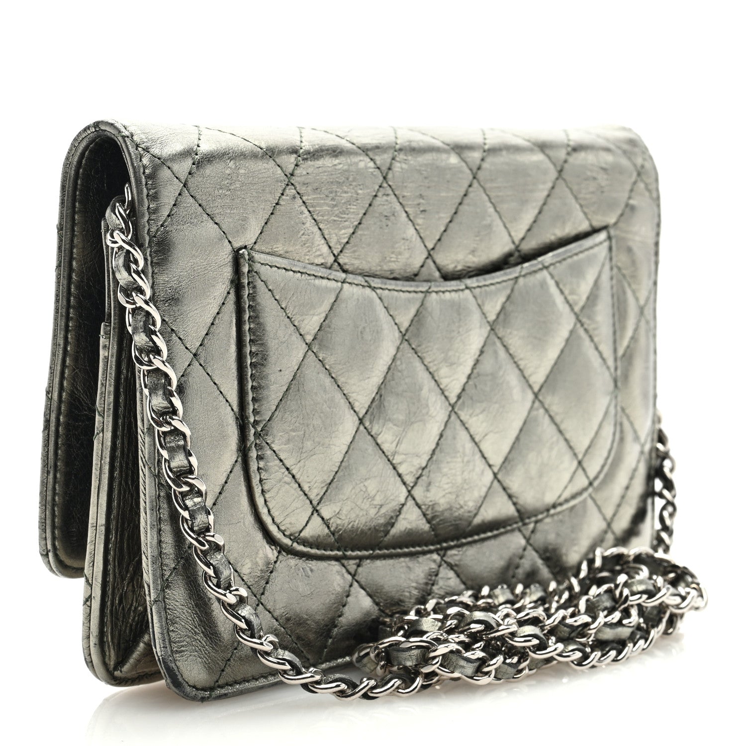 Chanel Metallic Aged Calfskin Quilted 2.55 Reissue Wallet On Chain WOC Green 3 of 9