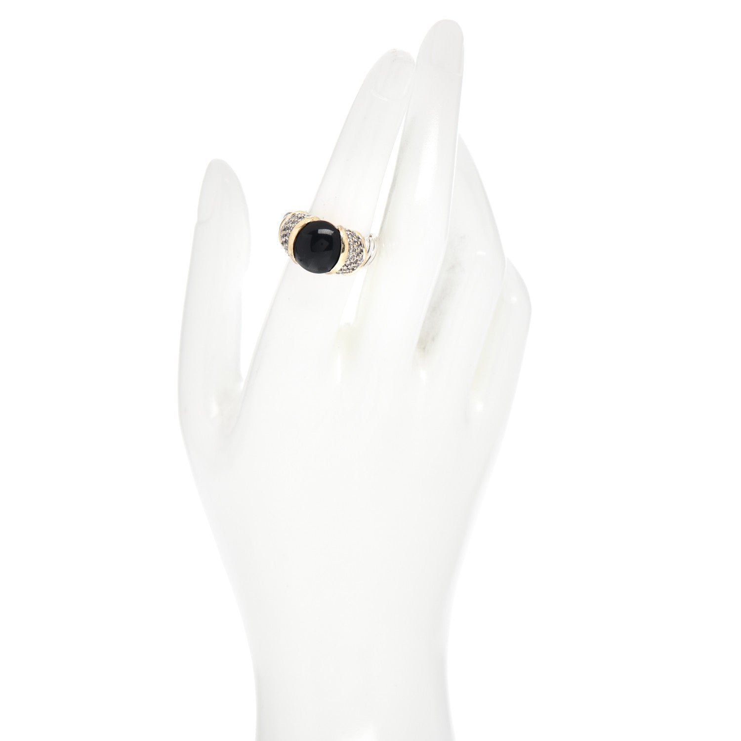 David Yurman Sterling Silver 18K Yellow Gold Diamond Black Onyx 10mm Cable Capri Ring 54 6.75 2 of 5