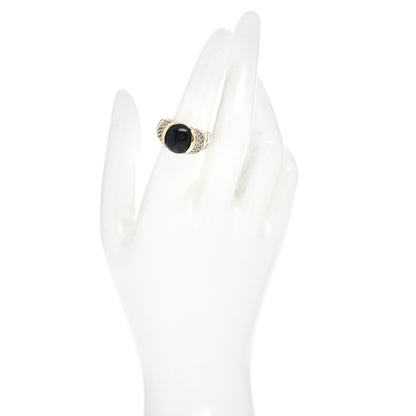 David Yurman Sterling Silver 18K Yellow Gold Diamond Black Onyx 10mm Cable Capri Ring 54 6.75 2 of 5