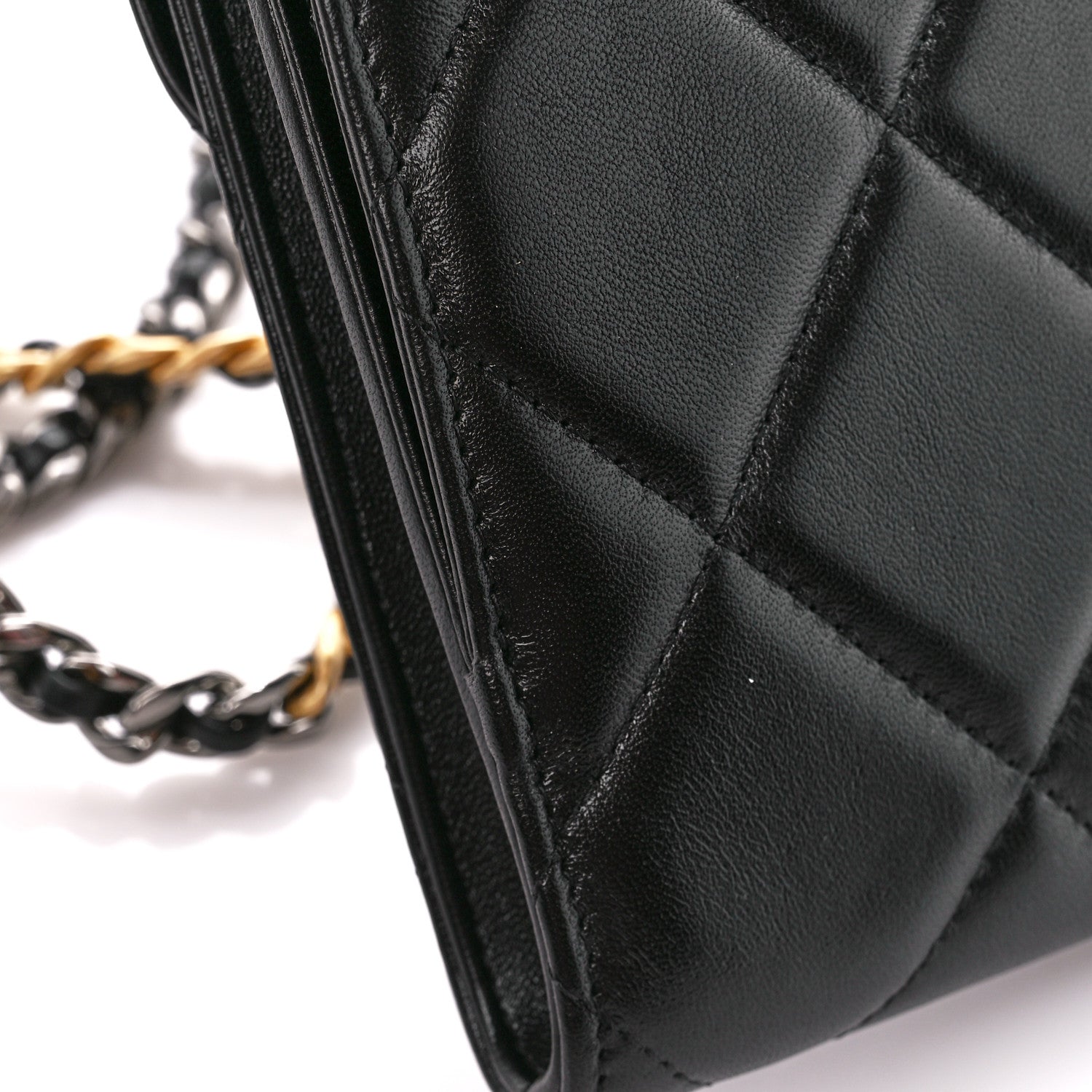 Chanel Lambskin Quilted Chanel 19 Phone Holder With Chain Black 13 of 15