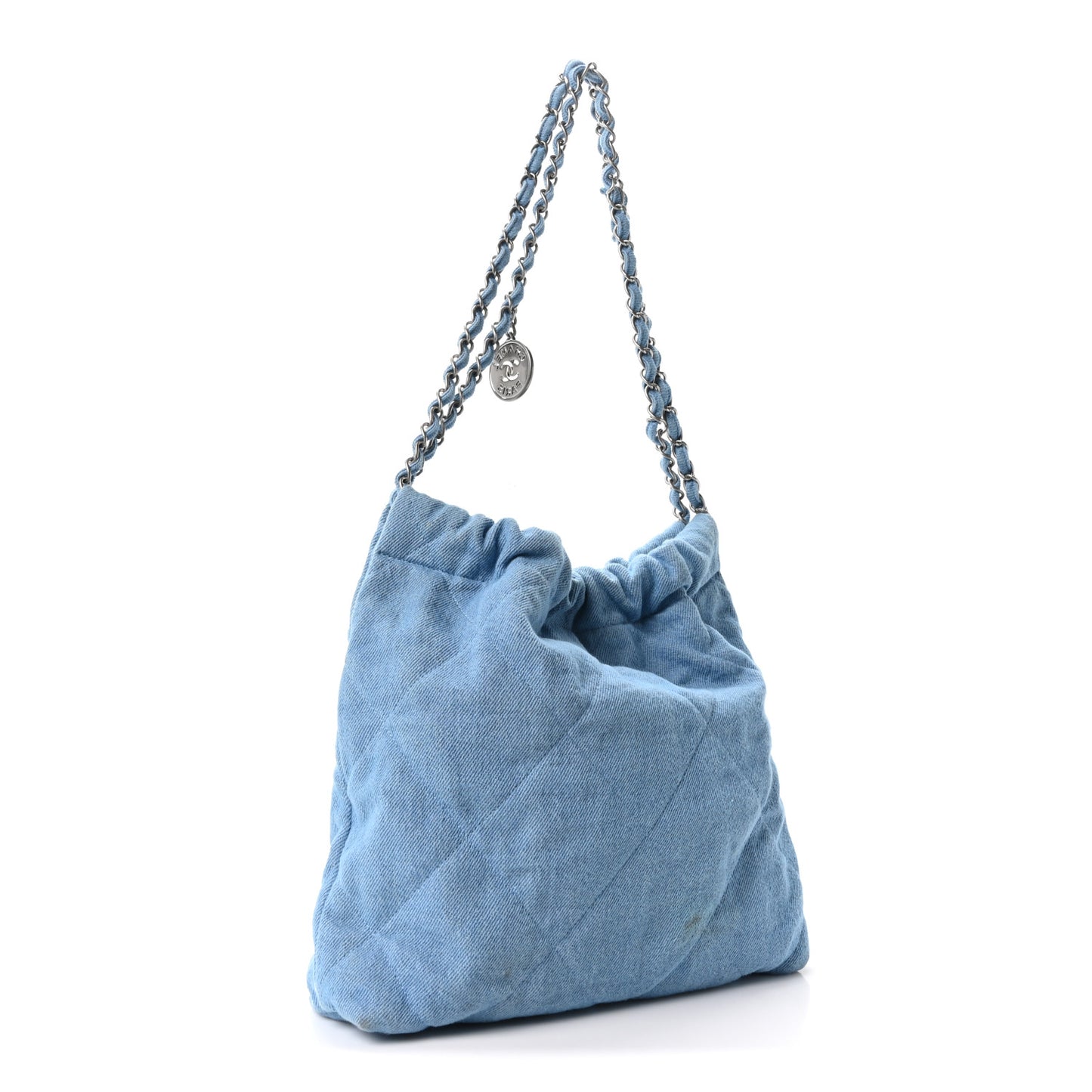 Denim Quilted Small Chanel 22 Light Blue