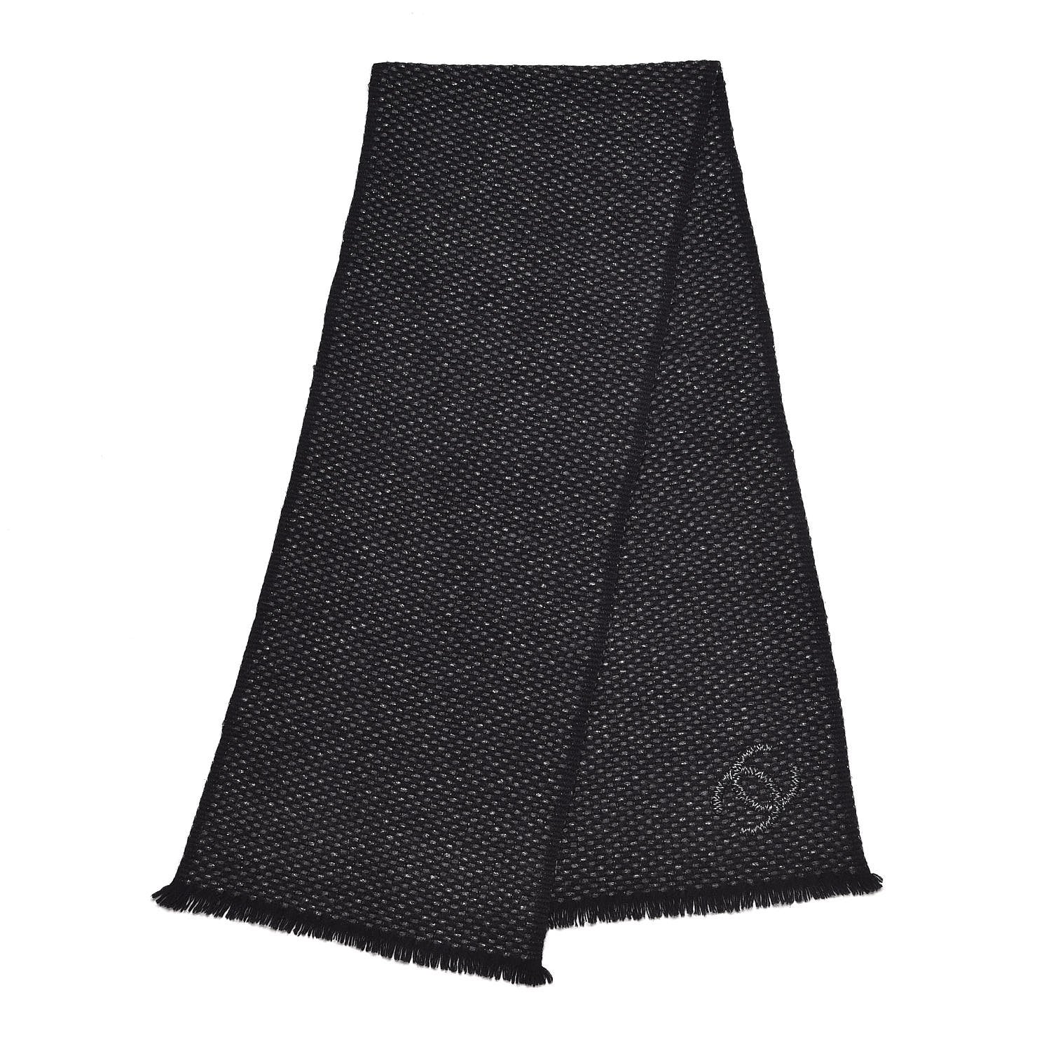 Chanel Cashmere CC Woven Scarf Black Grey 3 of 4