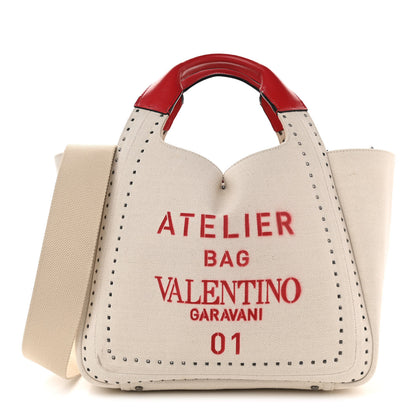 Valentino Garavani Canvas Atelier 01 Metal Stitch Edition Medium Tote Bag Naturale 3 of 11