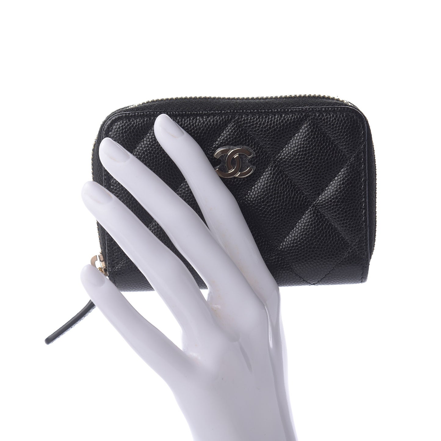 Caviar Quilted Zip Coin Purse Black
