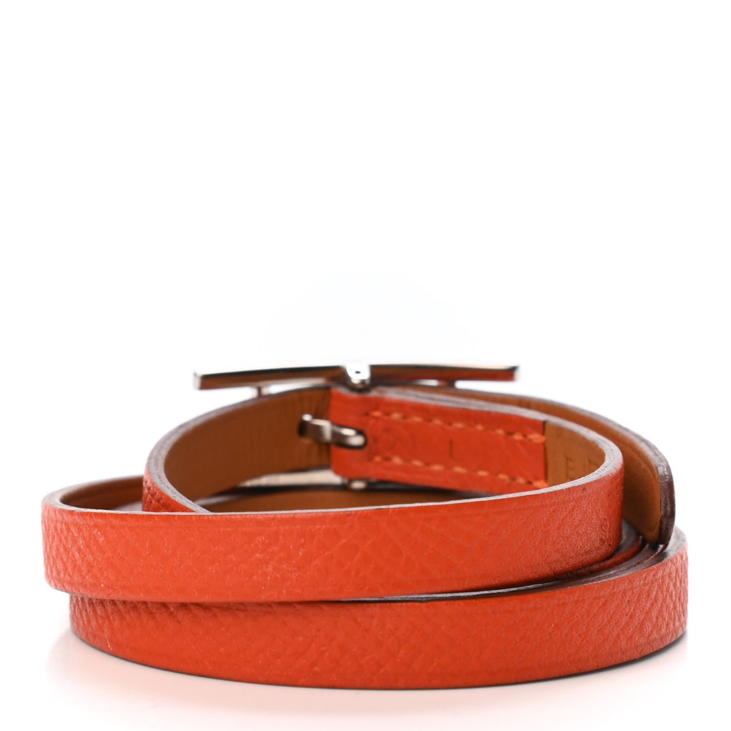 Hermes Epsom Hapi 3 MM Triple Tour Wrap Bracelet L Orange Poppy 2 of 3