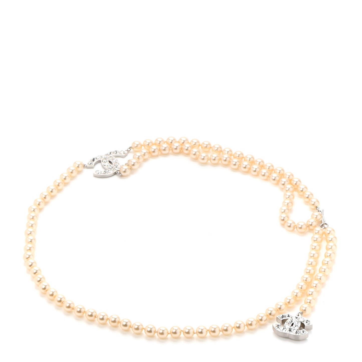 Crystal Heart Pearl CC Belt Silver