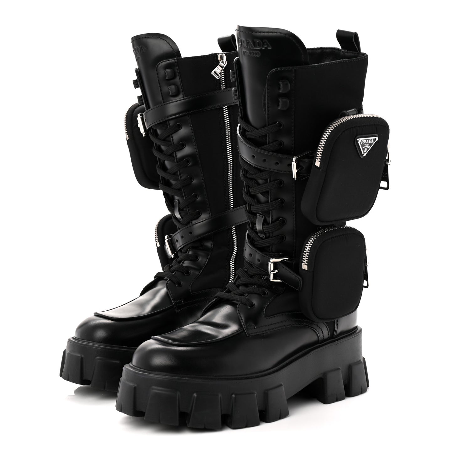 Spazzolato Rois Re-Nylon Metal Triangle Logo Monolith Pouch Pocket 55mm Tall Combat Boots 39 Black