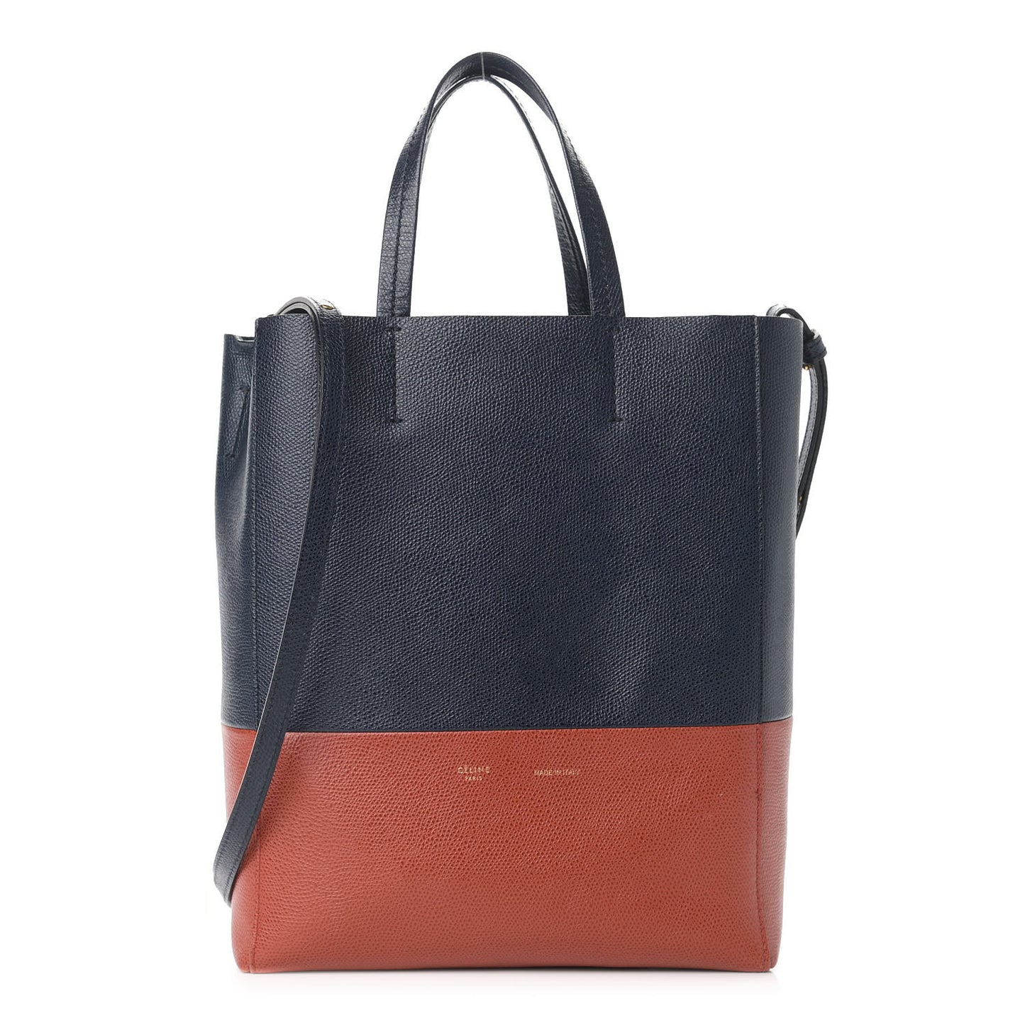 Grained Calfskin Small Vertical Bi-Cabas Navy Terracotta