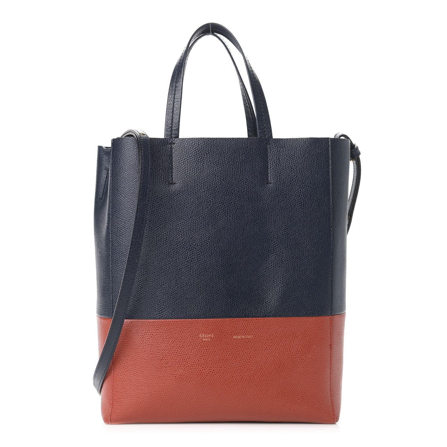 Celine Grained Calfskin Small Vertical Bi-Cabas Navy Terracotta 1 of 12