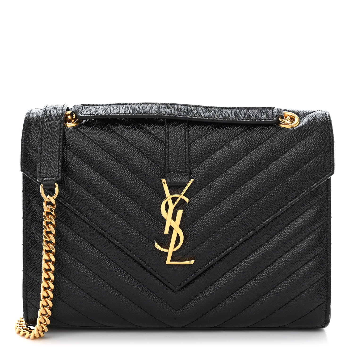 Saint Laurent Grain De Poudre Matelasse Chevron Medium Monogram Satchel Black 1 of 11