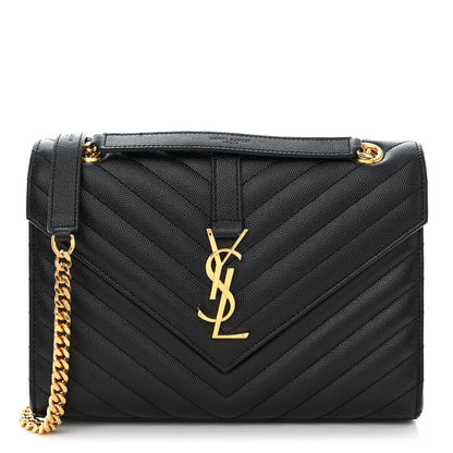 Saint Laurent Grain De Poudre Matelasse Chevron Medium Monogram Satchel Black 1 of 11