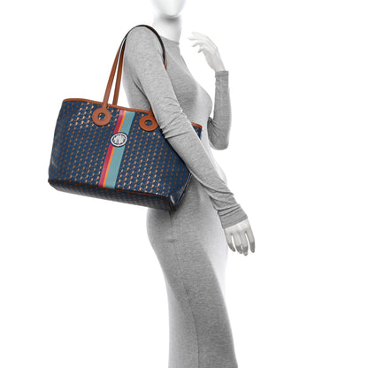 Moynat Grained Calfskin Canvas 1920 Oh! Tote Ruban Duo MM Indigo Bronze Cognac 2 of 10