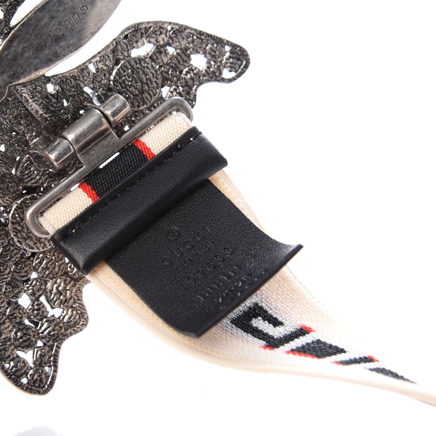 Gucci Jacquard Crystal Stripe Butterfly Belt 70 28 White 3 of 4