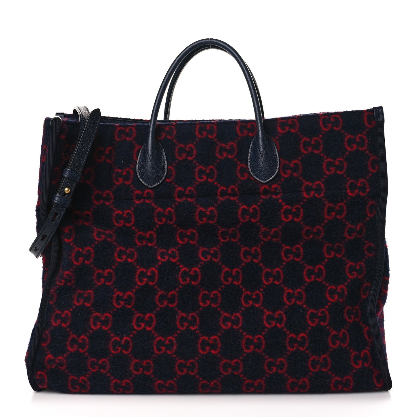 Covered Wool Textured Dollar Calfskin GG Monogram Large Tote Bag Blue Red